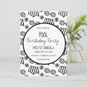 Invitation Maillot de bain noir et blanc pour soirée piscine (Debout devant)