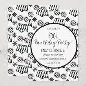 Invitation Maillot de bain noir et blanc pour soirée piscine (Devant / Derrière)