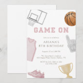 Invitation Maillot de basketball d'anniversaire rose Game On (Devant / Derrière)