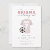 Invitation Maillot de foot rose Fille 7ème fête d'anniversair (Devant)