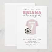 Invitation Maillot de foot rose Fille 7ème fête d'anniversair (Devant / Derrière)