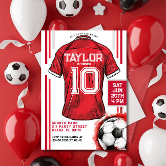 Invitation Maillot de sport de football rouge pour garçon pou