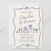 Invitation Main amusante tirée Quirky blue Enregistrer la dat (Devant)