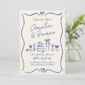 Invitation Main amusante tirée Quirky blue Enregistrer la dat (Debout devant)