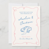 Invitation Main blanche dessinée rose et bleu Enregistrer la  (Devant)