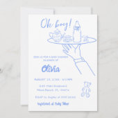 Invitation Main bleue dessinée écriture manuscrite Baby showe (Devant)