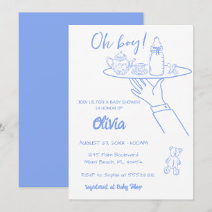 Invitation Main bleue dessinée écriture manuscrite Baby showe