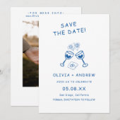 Invitation Main Bleue Levé Mariage Whimsical Enregistrer La D (Devant / Derrière)