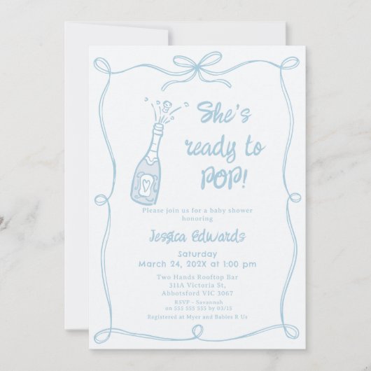 Invitation Main Bleue Whimsical Prêt À Pop Baby shower (Devant)
