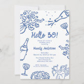 Invitation Main bleue Whimsical tiré 30e fête d'anniversaire (Devant)