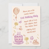 Invitation Main de gribouillis colorée dessinée 21e fête d'an (Devant)