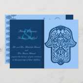 Invitation Main de henné de Hamsa (bleu) (Mariage) (Devant / Derrière)