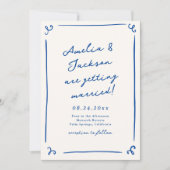 Invitation Main de Whimsical Levé Marine Bleu + Détails Maria (Devant)