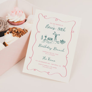 Invitation Main dessinée Anniversaire Brunch Squiggle Cadre
