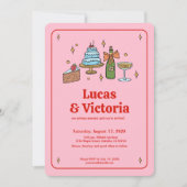 Invitation Main dessinée Bold Mariage blanc rouge et rose (Devant)