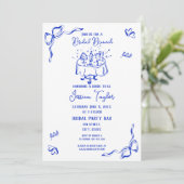 Invitation Main dessinée Cobalt Blue Bridal Brunch French Bow (Debout devant)