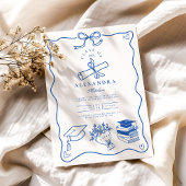 Invitation Main dessinée Illustrated Blue Graduation Party