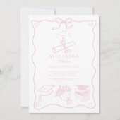 Invitation Main dessinée Illustrée Pink Graduation Party (Devant)
