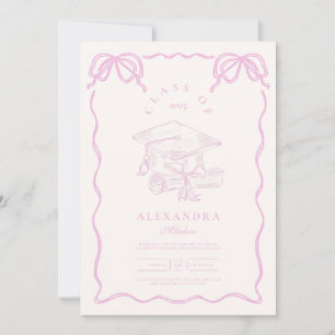 Invitation Main dessinée Illustrée Pink Graduation Party
