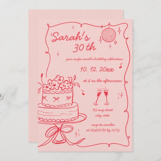 Invitation Main dessinée manuscrite Scribble Anniversaire (Devant / Derrière)