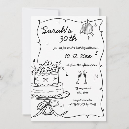 Invitation Main dessinée manuscrite Scribble Anniversaire (Devant)