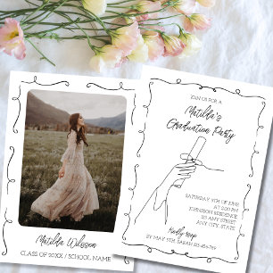 Invitation Main dessinée noir & blanc Chic Photo Graduation