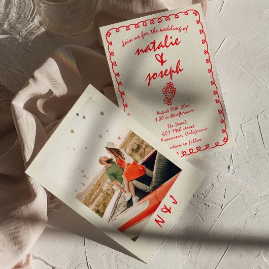 Invitation Main dessinée Rétro Funky branché Mariage branché