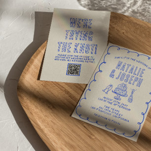 Invitation Main dessinée Scribble écrit Quirky QR Code Mariag