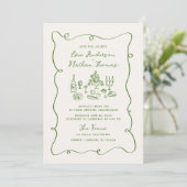 Invitation Main dessinée vert tout en un Mariage (Debout devant)