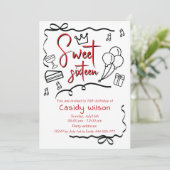 Invitation Main dessinée whimsy joueuse princesse douce 16 (Debout devant)