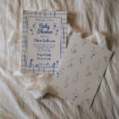 Invitation Main d'oie dessinée bleu En vichy bébé garçon douc