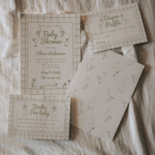 Invitation Main d'oie tirée vert Neutre Baby shower classique