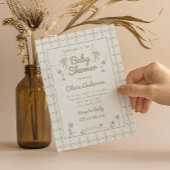 Invitation Main d'oie tirée vert Neutre Baby shower classique