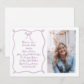 Invitation Main Draw Bow Photo Purple Graduation Party (Devant / Derrière)