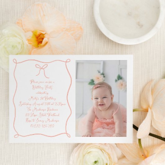 Invitation Main Draw Photo Blush Anniversaire Fête