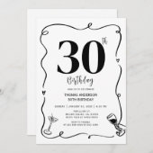 Invitation Main Drawn Birthday Party 30th, 40th, 50th, (Devant / Derrière)