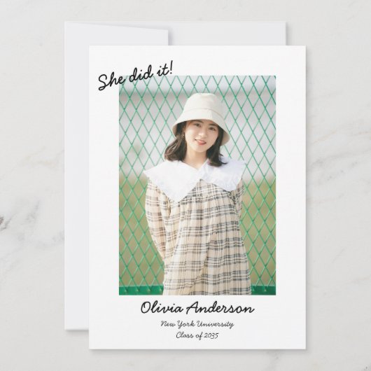 Invitation Main Drawn Bow Elle l'a fait Photo Graduation Part (Dos)