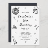 Invitation Main Drawn disco ball 30e anniversaire (Devant / Derrière)