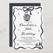 Invitation Main Drawn Elegant disco ball 30e anniversaire (Devant / Derrière)