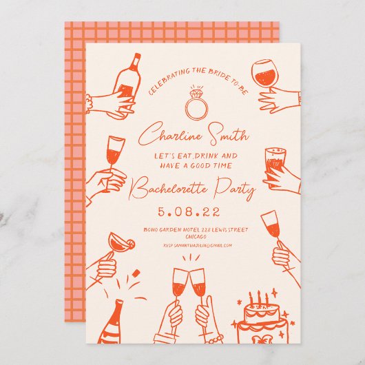 Invitation Main Drawn Funky Handwriting Bridal Brunch