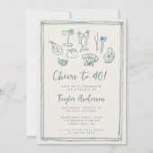 Invitation Main Drawn Funky Nautical Beach 40e anniversaire (Devant)