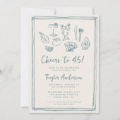 Invitation Main Drawn Funky Nautical Beach 45e anniversaire (Devant)