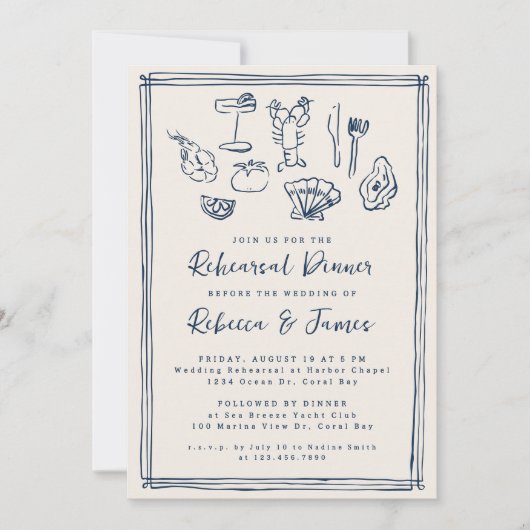 Invitation Main Drawn Funky Nautical Beach Mariage (Devant)