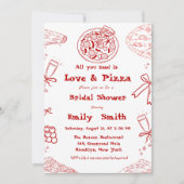 Invitation Main Drawn is love & Pizza Fête des mariées (Devant)