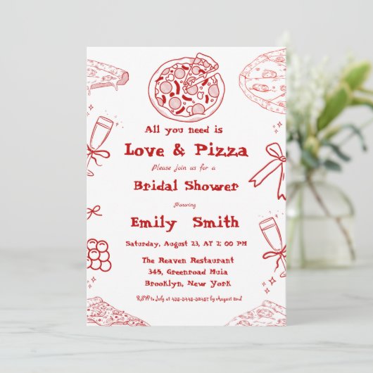 Invitation Main Drawn is love & Pizza Fête des mariées (Debout devant)