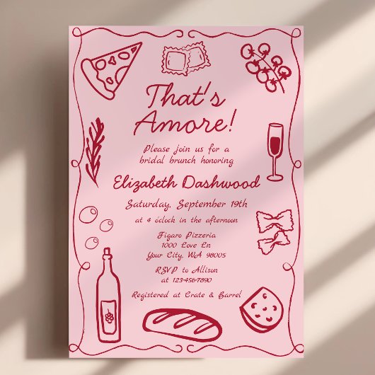 Invitation Main Drawn Italian That's Amore Red Bridal Brunch