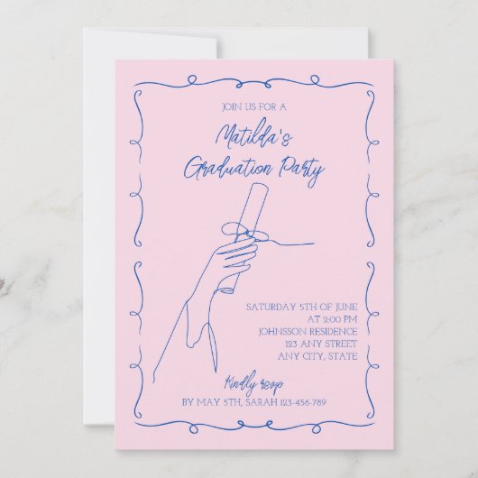 Invitation Main Drawn Pink & Blue 2024 Graduation (Devant)