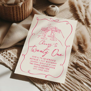 Invitation Main Drawn Pink Bow 21e Coquette Anniversaire