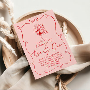 Invitation Main Drawn Pink Bow 21e Coquette Anniversaire