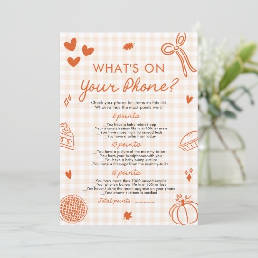 Invitation Main Drawn What's on Your Phone Baby shower Game (Debout devant)